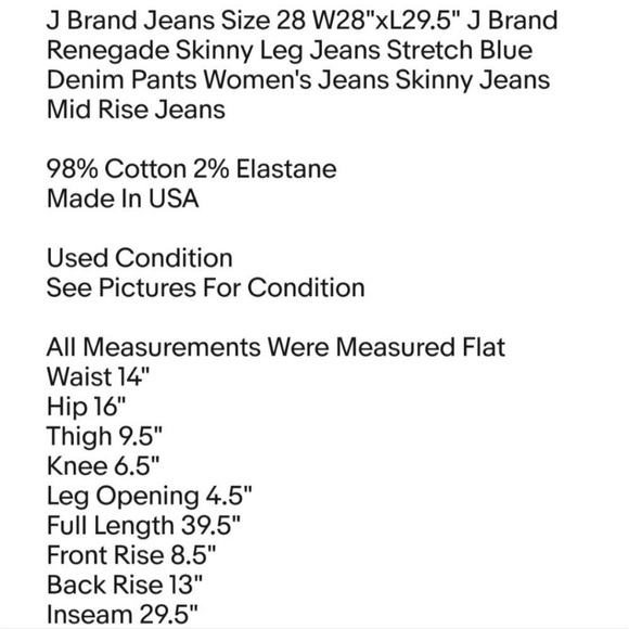 J Brand Renegade Skinny Jeans Blue Cut 8526 - Size 28 - Picture 4 of 10